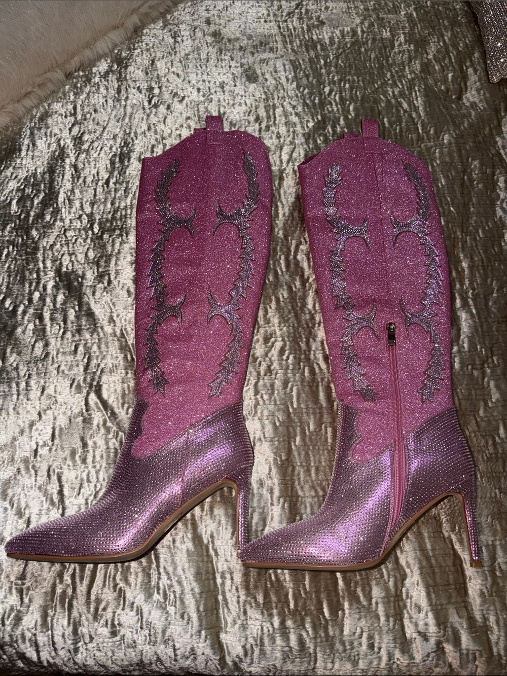 Women's Pink Glitter Western High-Heel Boots - Picture 10 of 10